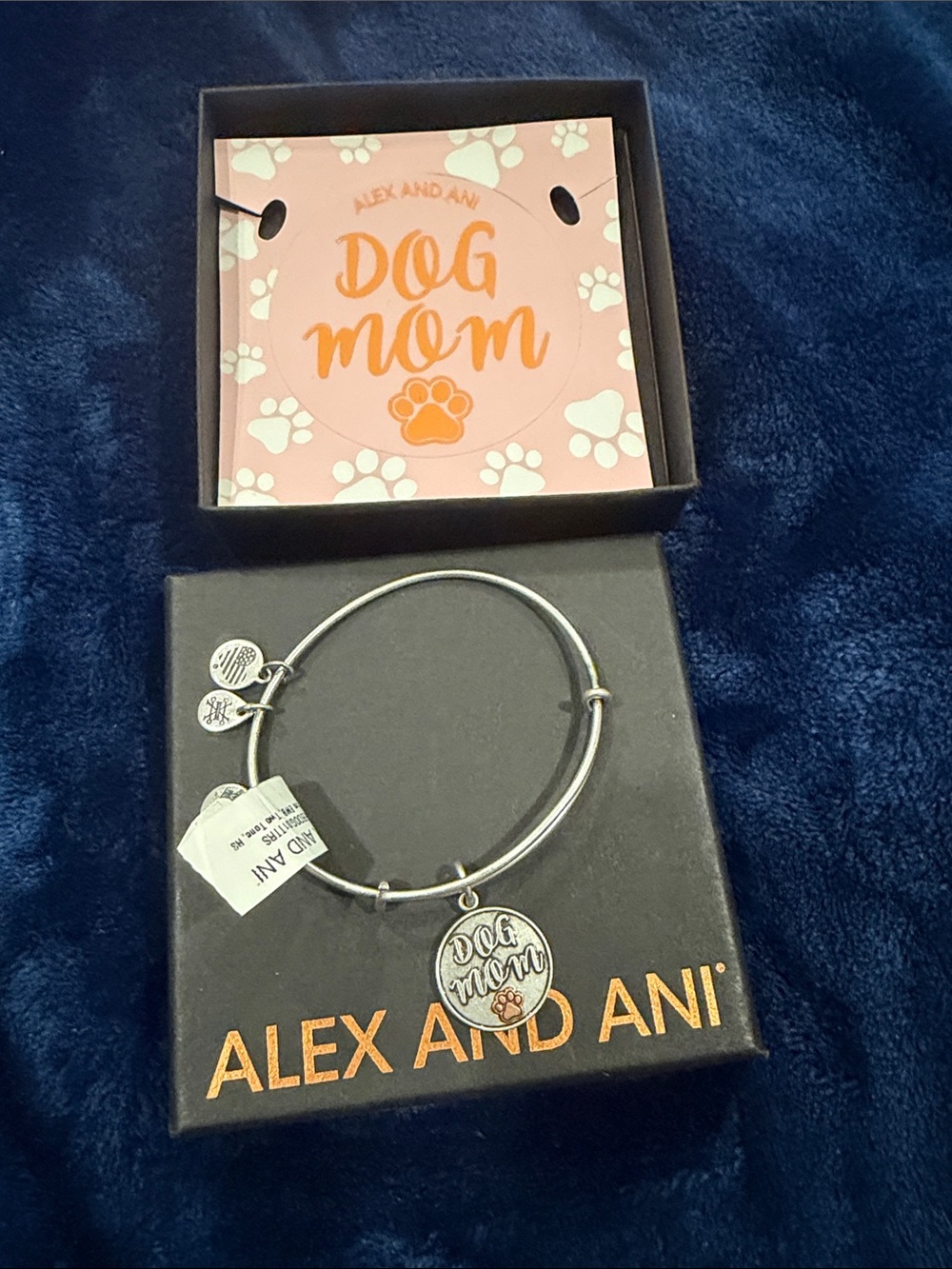 Alex and Ani Silver 'Dog Mom' Charm Bangle with Pink Accent Card